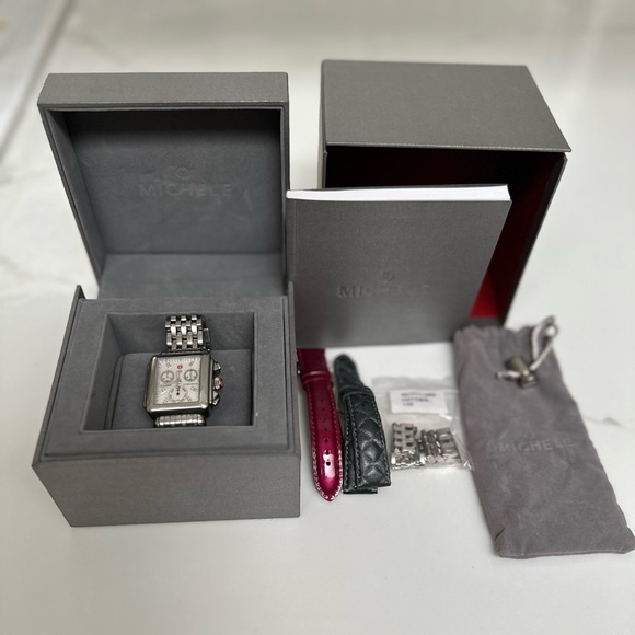 MICHELE Deco Diamond Chronograph Bracelet Watch with 3 straps, 33mm - Picture 3 of 16